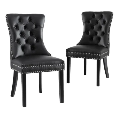 Artiss Set of 2 Black PU Leather Dining Chairs, Button Tufted Backrest, Rubberwood Legs, 150kg Capacity, 96cm
