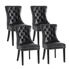 Timeless Elegance: Set of 4 Artiss Black Dining Chairs with PU Leather, Button-Tufted Back, and Rubberwood Legs