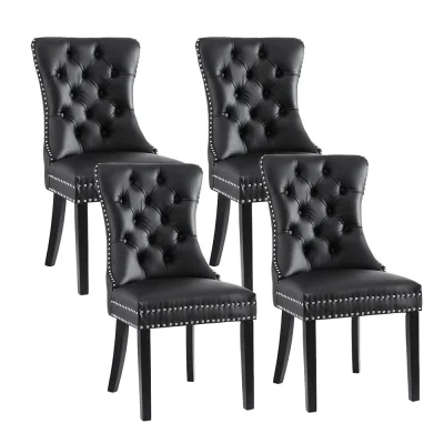 Timeless Elegance: Set of 4 Artiss Black Dining Chairs with PU Leather, Button-Tufted Back, and Rubberwood Legs