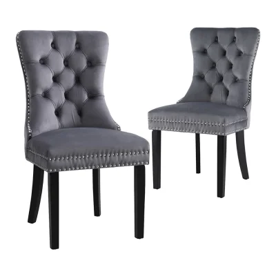 Artiss Set of 2 Grey Velvet Dining Chairs, Button Tufted Backrest, Rubberwood Legs, 50x46x96cm, 150kg Capacity