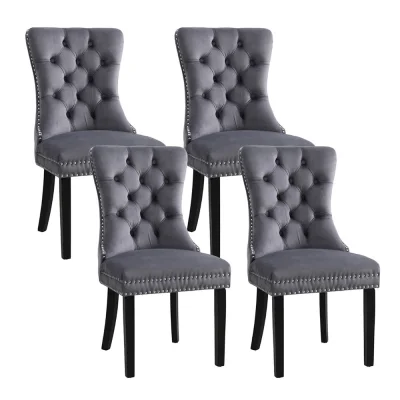 Artiss Set of 4 Grey Velvet Dining Chairs, Button Tufted, Rivet Edge, Rubberwood Legs, 50x46x96cm, 150kg Capacity Artiss Set of 4 Grey Velvet Dining Chairs, Button Tufted, Rivet Edge, Rubberwood Legs, 50x46x96cm, 150kg Capacity