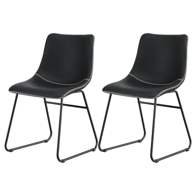 Artiss 2x Retro Dining Chairs - Black PU Leather, Ergonomic Design, Metal Legs, Compact 48x58x83cm, Easy Assembly