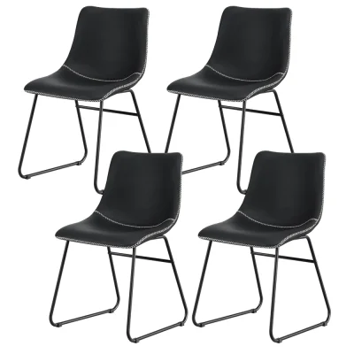 Artiss 4x Retro Dining Chairs in Black PU Leather, Ergonomic Design with Metal Sled Legs, 48x58x83cm, Easy Assembly