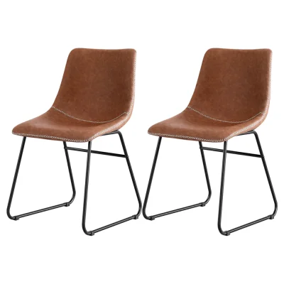 Artiss 2x Retro Dining Chairs - Brown PU Leather, Ergonomic Design, Metal Sled Legs, 48x58x83cm, Mid-Century Accent Artiss 2x Retro Dining Chairs - Brown PU Leather, Ergonomic Design, Metal Sled Legs, 48x58x83cm, Mid-Century Accent