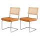 Artiss Cantilever Dining Chairs Set of 2 – Brown PU Leather, Rattan Backrest, Stainless Steel Frame, 48x48x84cm