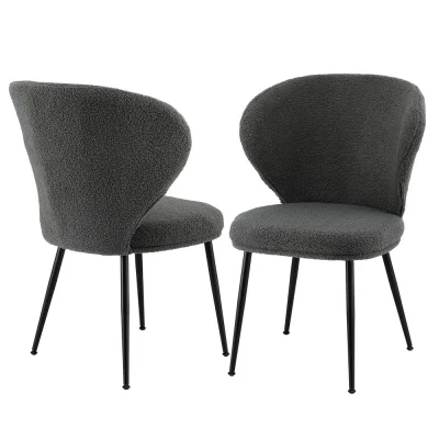 Artiss 2x Grey Sherpa Bouclé Dining Chairs - Wing Back Design, High-Density Foam, Steel Legs, 150kg Capacity, 60x50x90cm
