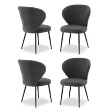 Artiss 4x Sherpa Bouclé Dining Chairs - Grey, Wing Back, Curved Ergonomic Design, 150kg Capacity, Steel Legs, 60x50x90
