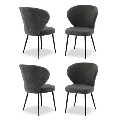 Artiss 4x Sherpa Bouclé Dining Chairs - Grey, Wing Back, Curved Ergonomic Design, 150kg Capacity, Steel Legs, 60x50x90