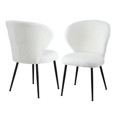 Artiss 2x Sherpa Bouclé Dining Chairs, White Wing Back, Ergonomic Design, Powder-Coated Steel Legs, 150kg Capacity Artiss 2x Sherpa Bouclé Dining Chairs, White Wing Back, Ergonomic Design, Powder-Coated Steel Legs, 150kg Capacity