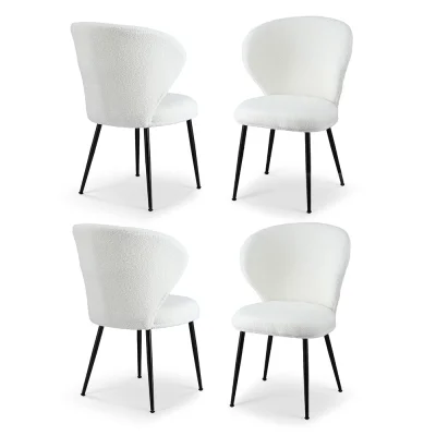 Artiss Set of 4 White Dining Chairs: Sherpa Bouclé Wing Back, Ergonomic Design, 150kg Capacity, Metal Legs, 60x50x90cm