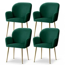 Artiss Kynsee Set of 4 Green Velvet Dining Chairs – Plush Armchairs with Steel Legs, 150kg Capacity, 54x58x83cm