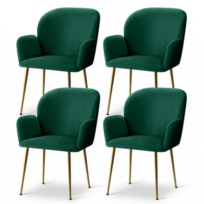Artiss Kynsee Set of 4 Green Velvet Dining Chairs – Plush Armchairs with Steel Legs, 150kg Capacity, 54x58x83cm