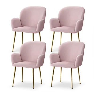Artiss Set of 4 Pink Velvet Dining Chairs with Armrests - Luxurious, Sturdy Steel Legs, Easy Assembly, 150kg Capacity Artiss Set of 4 Pink Velvet Dining Chairs with Armrests - Luxurious, Sturdy Steel Legs, Easy Assembly, 150kg Capacity