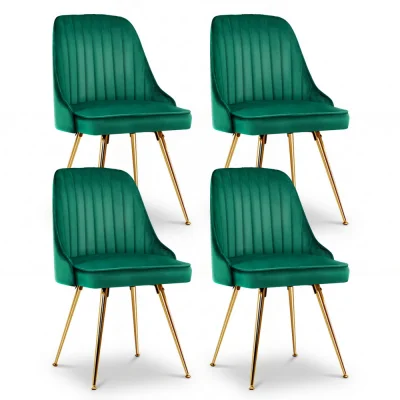Artiss Set of 4 Velvet Dining Chairs, Green, Channel Tufted, Gold Legs, 44x41x80cm - Modern Elegance & Comfort