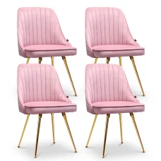 Artiss Velvet Dining Chairs Set of 4 - Pink, Channel Tufted, Gold Metal Legs, 44x41x80cm, Iconic Design, Easy Assembly