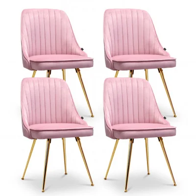 Artiss Velvet Dining Chairs Set of 4 - Pink, Channel Tufted, Gold Metal Legs, 44x41x80cm, Iconic Design, Easy Assembly
