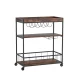 Artiss Kitchen Island Rolling Serving Cart, Metal & Oak, 78x40x90cm, Mobile Storage with Wine & Glass Racks