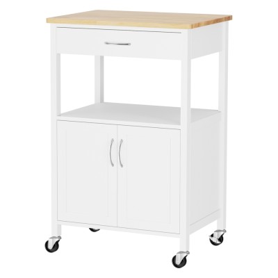 Artiss Kitchen Island Trolley 60cm Rolling Serving Cart with Drawer, Cupboard, MDF Top, Portable Storage, White/Oak Artiss Kitchen Island Trolley 60cm Rolling Serving Cart with Drawer, Cupboard, MDF Top, Portable Storage, White/Oak