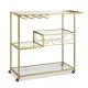 Artiss Gold Bar Cart: 102cm Drink Trolley with Wine Rack, Glass Holder, Mirrored Shelves, and Lockable Casters