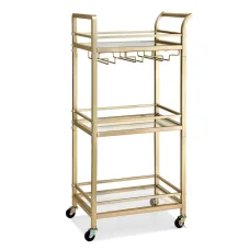 Artiss Gold Rolling Kitchen Island Cart with Wine Rack, 3-Tier Mirrored Glass Shelves, 43cm for Versatile Storage