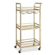 Artiss Gold Rolling Kitchen Island Cart with Wine Rack, 3-Tier Mirrored Glass Shelves, 43cm for Versatile Storage