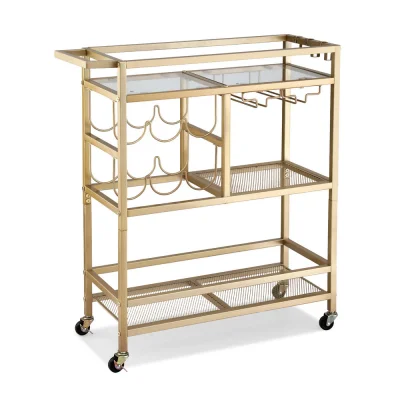 Artiss Gold Bar Cart 72cm - Elegant Drinks Trolley with Wine Rack, Glass Holder, Hooks, and Mirrored Glass Shelves Artiss Gold Bar Cart 72cm - Elegant Drinks Trolley with Wine Rack, Glass Holder, Hooks, and Mirrored Glass Shelves