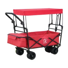 Gardeon Garden Cart with Removable Canopy, Steel & 600D Polyester, 92x55x100cm, Red - Versatile Outdoor Trolley