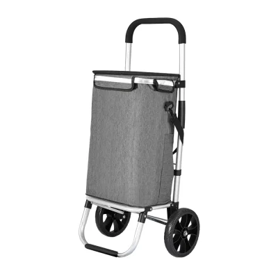Emajin Foldable Shopping Trolley Cart 45kg, Aluminium Frame, 2 Side Pockets, Ice Bag, Water-Resistant, Grey