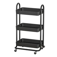 Artiss 3-Tier Kitchen Storage Trolley Cart with Wheels, Steel Frame, 45kg Capacity, 46x35.5x80cm, Black