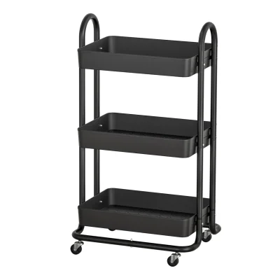 Artiss 3-Tier Kitchen Storage Trolley Cart with Wheels, Steel Frame, 45kg Capacity, 46x35.5x80cm, Black Artiss 3-Tier Kitchen Storage Trolley Cart with Wheels, Steel Frame, 45kg Capacity, 46x35.5x80cm, Black