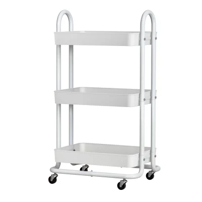 Artiss 3 Tier Storage Trolley Kitchen Cart, Steel Frame, 46x35.5x80cm, Organiser with Wheels, White