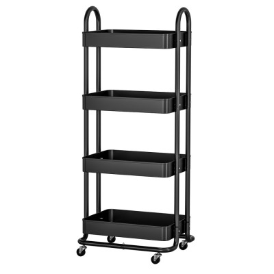 Artiss 4-Tier Kitchen Cart: Portable Black Storage Trolley with Lockable Wheels & Steel Frame - 50kg Capacity
