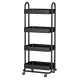 Artiss 4-Tier Kitchen Cart: Portable Black Storage Trolley with Lockable Wheels & Steel Frame - 50kg Capacity