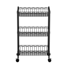 Artiss 3-Tier Steel Shelving Unit with Adjustable Shelves, Wheels, 20kg Capacity per Tier, 45x25x75cm, Black