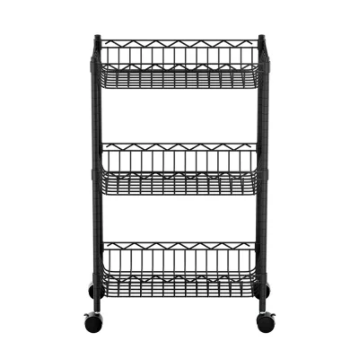 Artiss 3-Tier Steel Shelving Unit with Adjustable Shelves, Wheels, 20kg Capacity per Tier, 45x25x75cm, Black Artiss 3-Tier Steel Shelving Unit with Adjustable Shelves, Wheels, 20kg Capacity per Tier, 45x25x75cm, Black