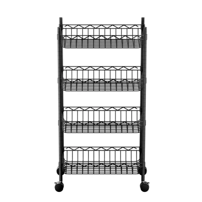 Artiss 4-Tier Adjustable Steel Shelving Unit with Wheels - 20kg Capacity, Rust-Resistant, 45x25x90cm, Black
