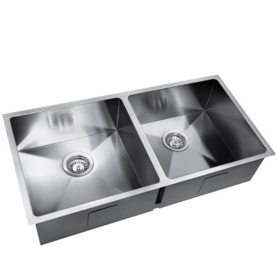 Cefito 86x44CM Double Bowl Kitchen Sink - Handmade 304 Stainless Steel, R10 Corners, Soundproof, Easy Drainage Cefito 86x44CM Double Bowl Kitchen Sink - Handmade 304 Stainless Steel, R10 Corners, Soundproof, Easy Drainage