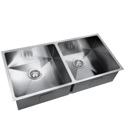 Cefito 86x44CM Double Bowl Kitchen Sink - Handmade 304 Stainless Steel, R10 Corners, Soundproof, Easy Drainage