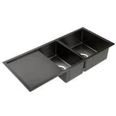 Cefito Kitchen Sink, Stainless Steel Double Bowl, 100x45cm, Black, Scratch-Proof, Anti-Bacterial, Easy Drainage Design
