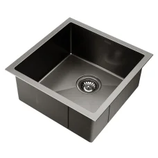 Cefito Kitchen Sink, Stainless Steel, 44x44cm, Black, Single Bowl, Scratch-Proof, Anti-Bacterial, Easy Drainage