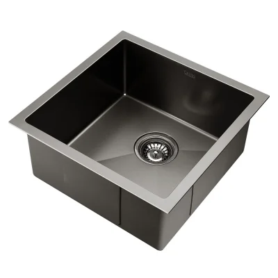 Cefito Kitchen Sink, Stainless Steel, 44x44cm, Black, Single Bowl, Scratch-Proof, Anti-Bacterial, Easy Drainage