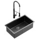 Cefito 70x45cm Stainless Steel Kitchen Sink Single Bowl Black with Pull Out Mixer Tap, R10 Corners, PVD Coating
