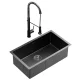 Cefito 70x45cm Stainless Steel Kitchen Sink Single Bowl Black with Pull Out Mixer Tap, R10 Corners, PVD Coating