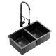 Cefito Stainless Steel Double Bowl Kitchen Sink 77x45CM with Pull Out Black Mixer Tap, R10 Corners, PVD Coated