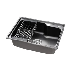 Cefito 61x43CM Stainless Steel Kitchen Sink - Single Bowl, Black, Nano-Coated, R10 Corners, Drain Basket Included