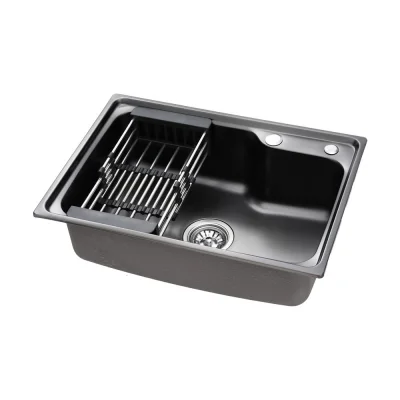 Cefito 61x43CM Stainless Steel Kitchen Sink - Single Bowl, Black, Nano-Coated, R10 Corners, Drain Basket Included