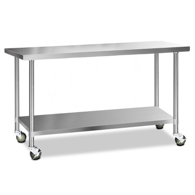 Cefito 1829x610mm Stainless Steel Kitchen Bench with Wheels - Food Grade 304, Adjustable, Heavy Duty, Lockable Castors