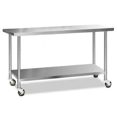 Cefito 1829x610mm Stainless Steel Kitchen Bench with Wheels - Food Grade 304, Adjustable, Heavy Duty, Lockable Castors