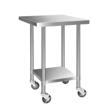 Cefito 760x760mm Stainless Steel Kitchen Bench with Wheels - Heavy Duty, Adjustable Shelves, Corrosion Resistant
