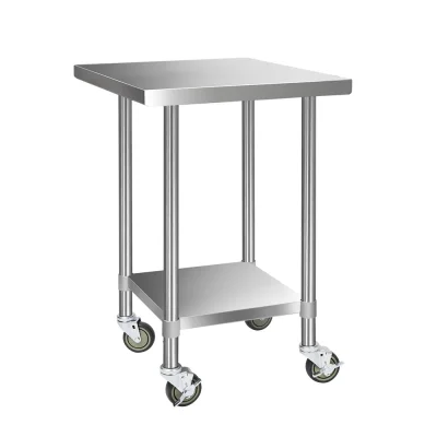 Cefito 760x760mm Stainless Steel Kitchen Bench with Wheels - Heavy Duty, Adjustable Shelves, Corrosion Resistant